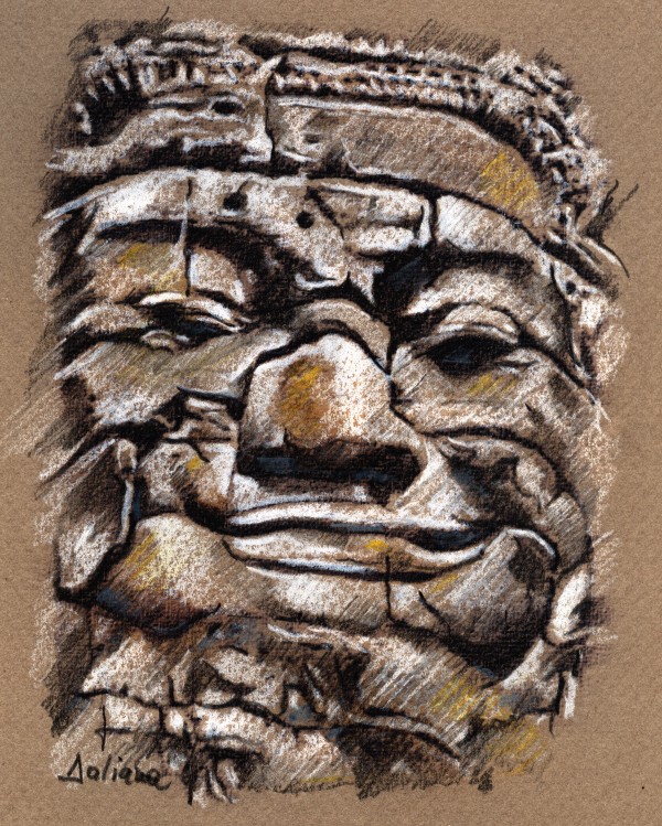 Angkor Wat Smiling Buddha drawing by Daliana Pacuraru